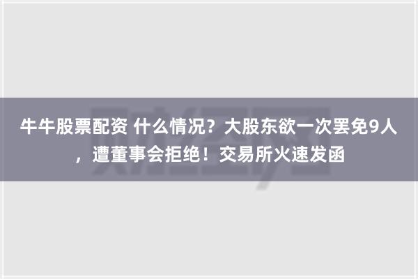 牛牛股票配资 什么情况？大股东欲一次罢免9人，遭董事会拒绝！交易所火速发函